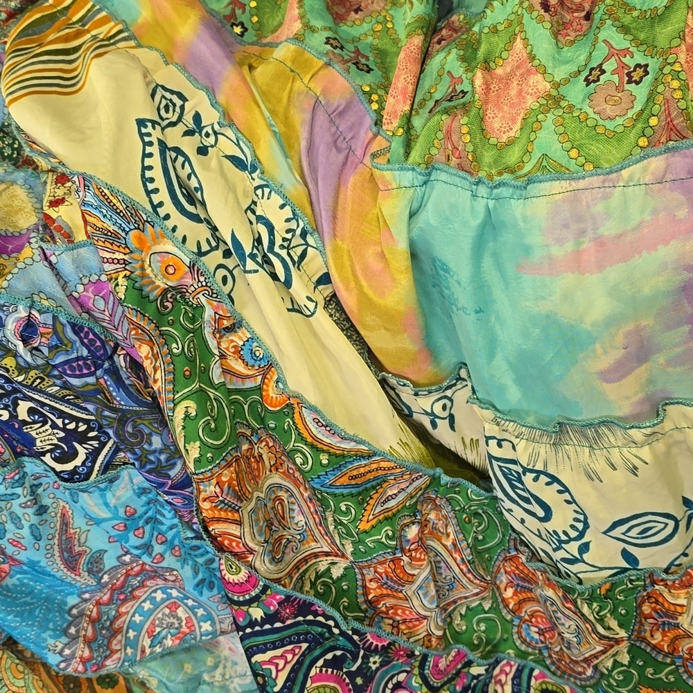 India  Boutique  Silk Hippie Boho Patchwork Maxi Tiered Skirt - Picture 12 of 12